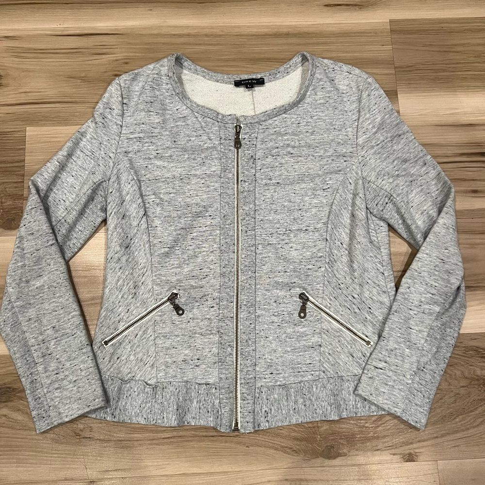 Anthropologie Drew Heathered Grey Zip Up Sweater Jacket Women’s Large